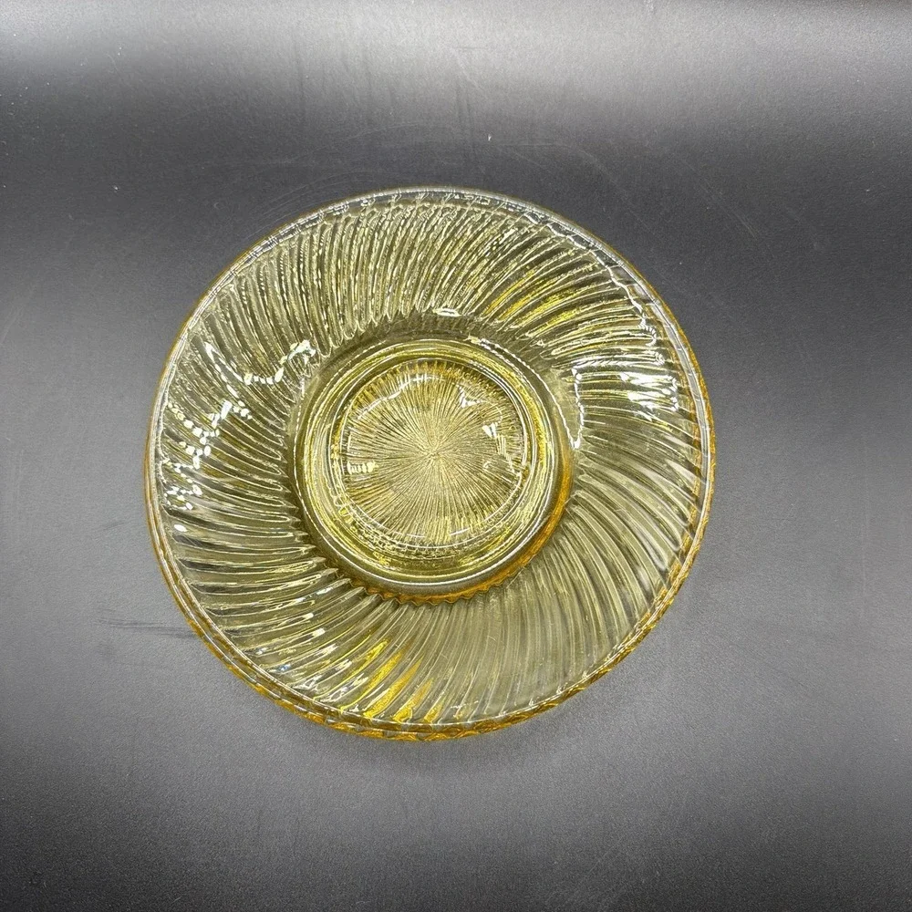 Vintage Federal Glass Co Pressed  Glass Saucers Amber Diana Swirl Pattern S/2